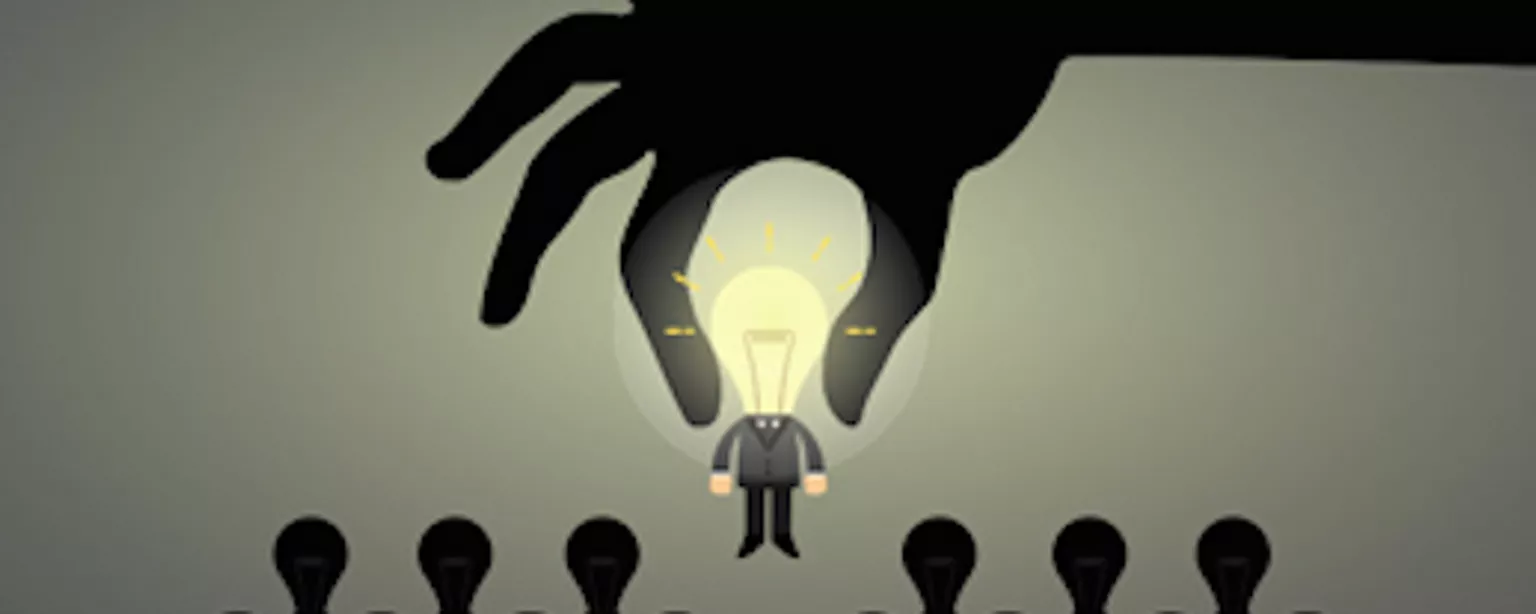 Graphic of group of people with a hand adding a lightbulb to the team