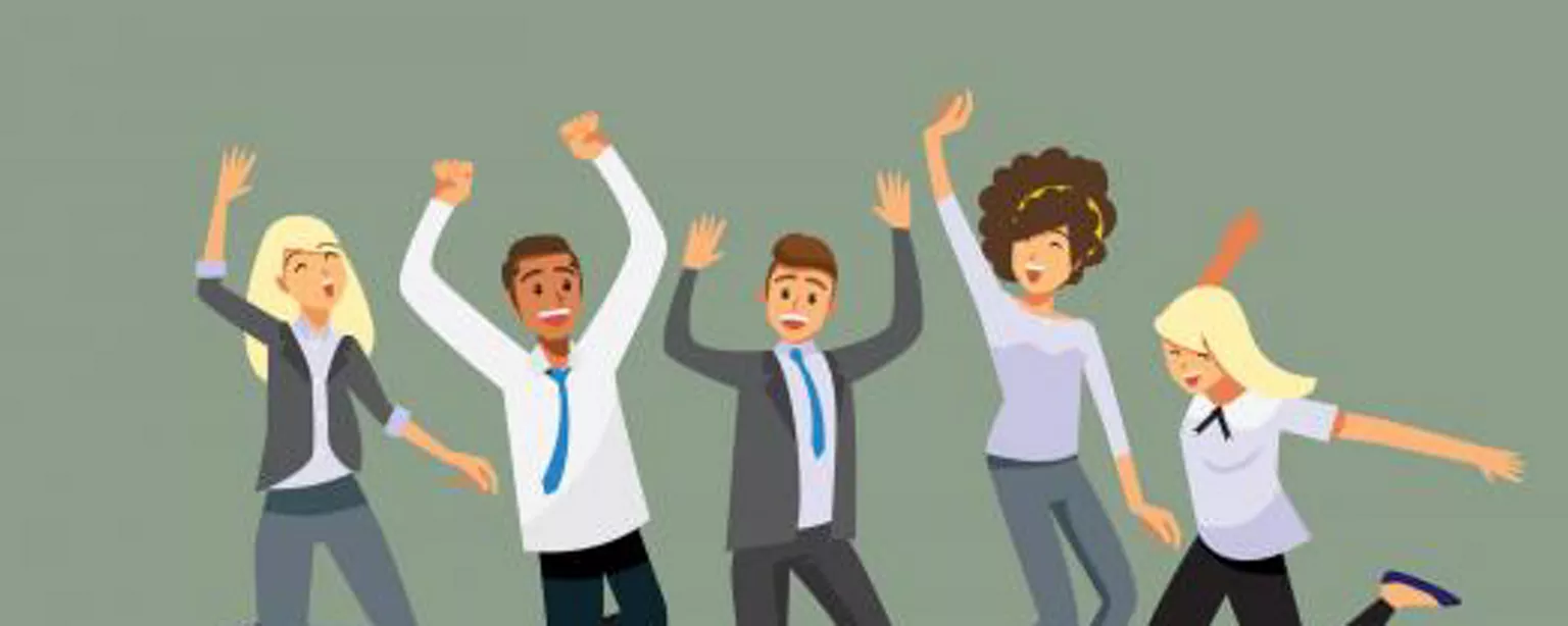 Illustration of employees jumping for joy to show their company pride