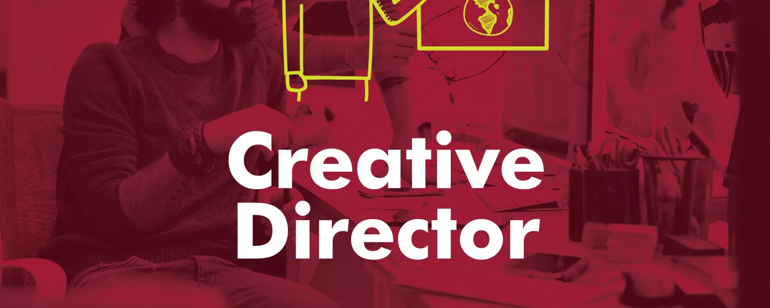 The words "creative director" over a red background.