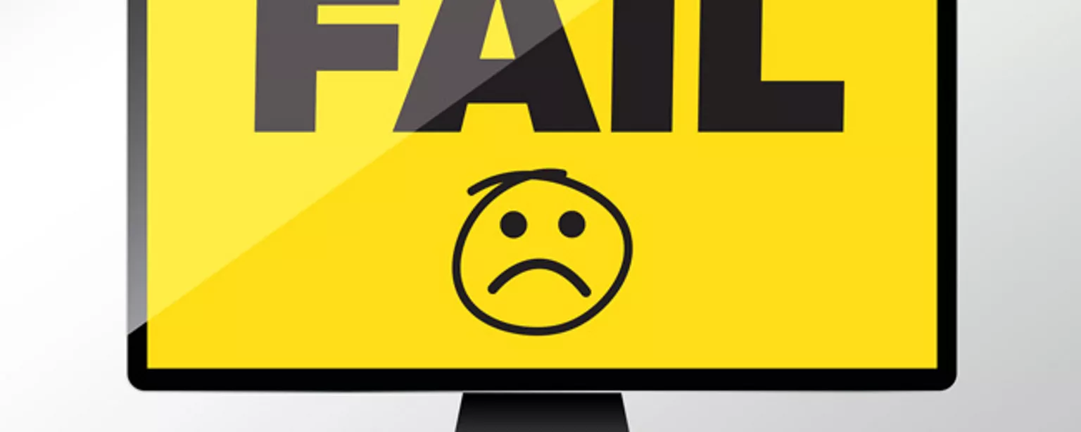 Illustration of a computer screen reading "Fail" with a frowning face.