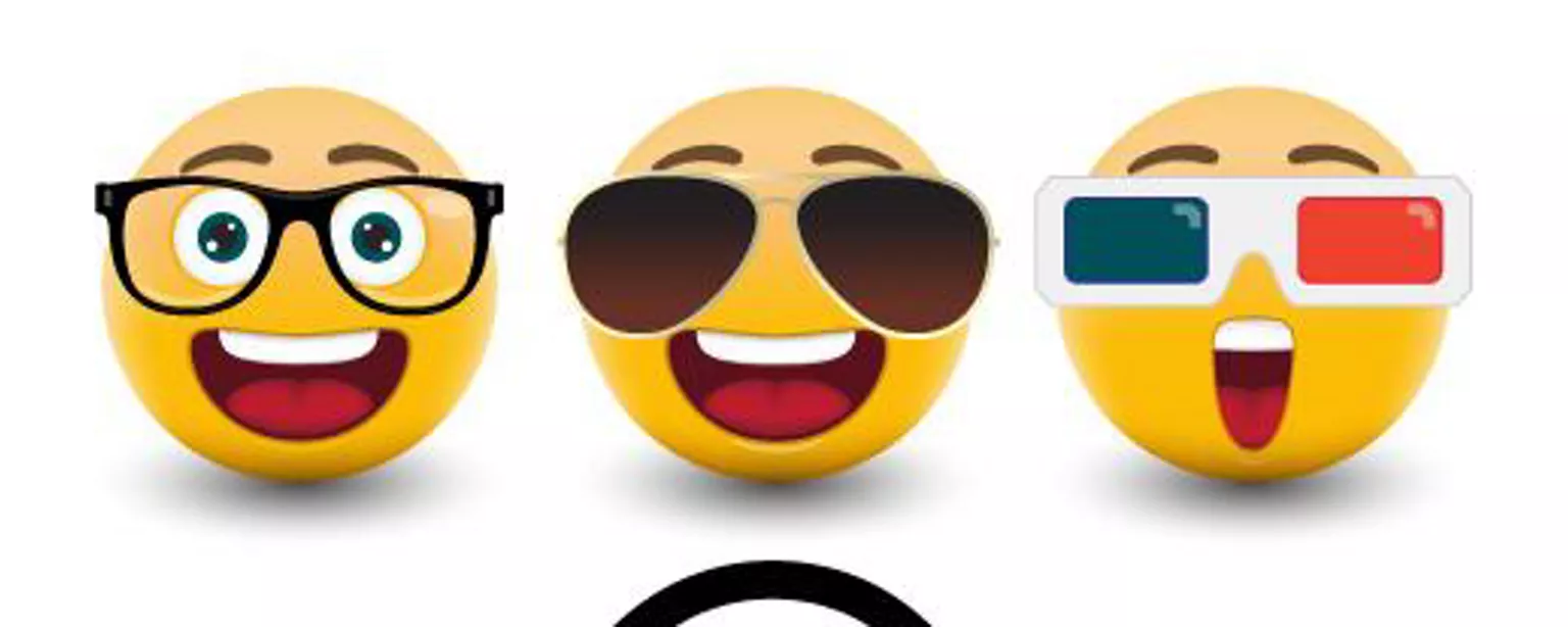 Illustration of six different emoji faces.