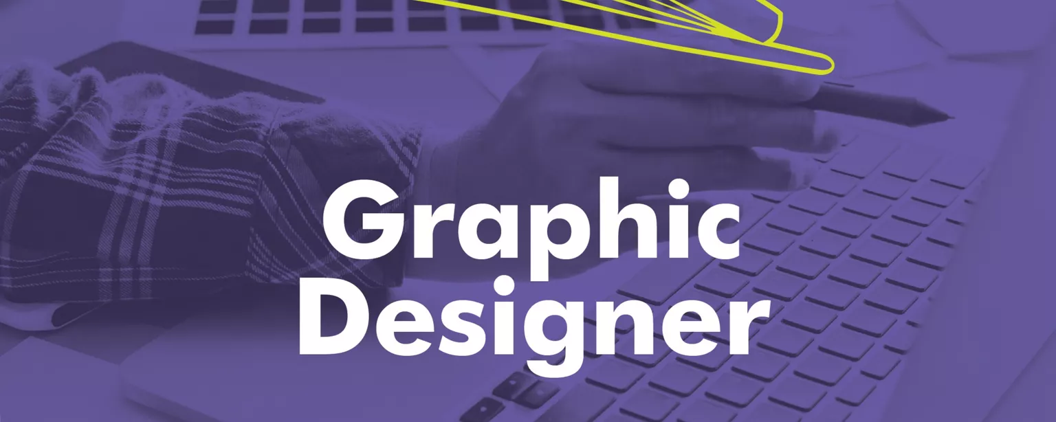 The words "graphic designer" below an illustration of pencils and paintbrushes.