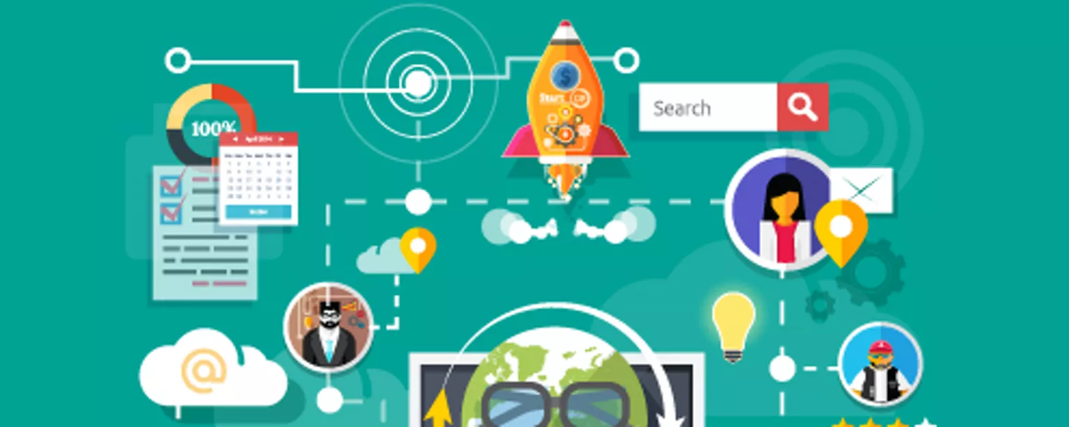 An illustration featuring icons to help explain The Creative Group's recruitment process