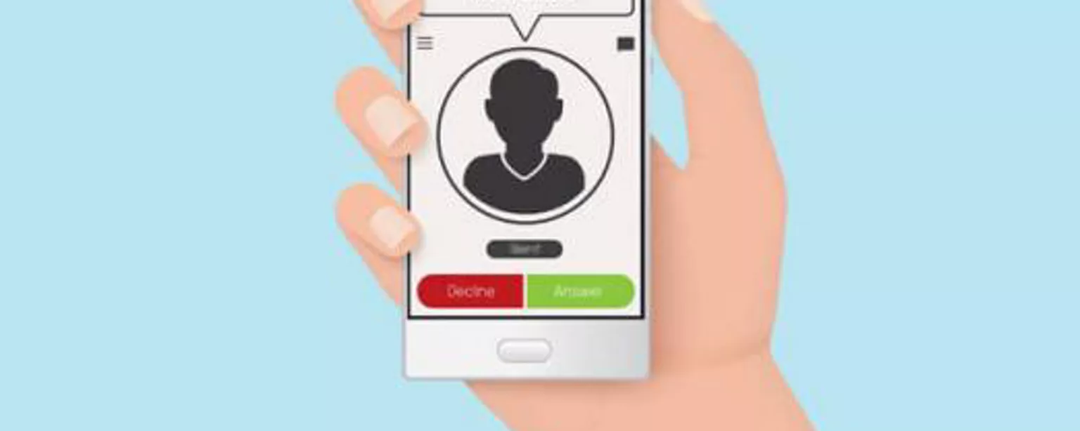 Illustration of a hand holding a smartphone in preparation for a phone interview