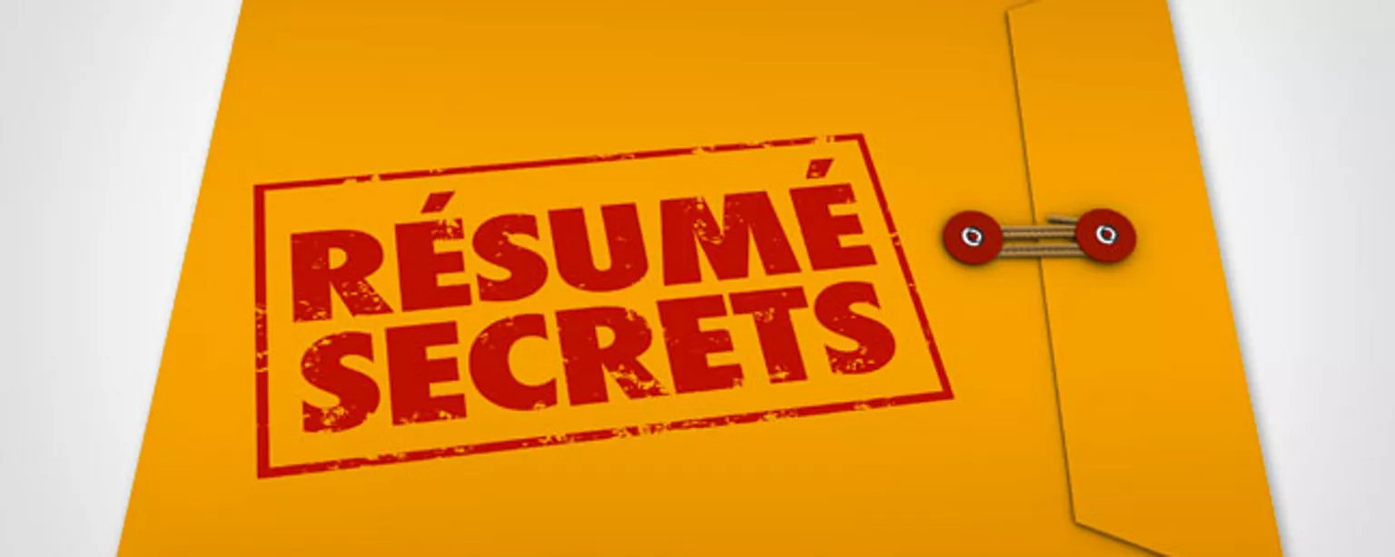 "Resume secrets" is stamped onto a manila folder in red.