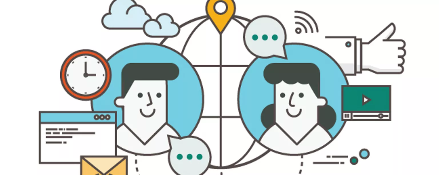 Illustration of a man and woman talking to each other. 