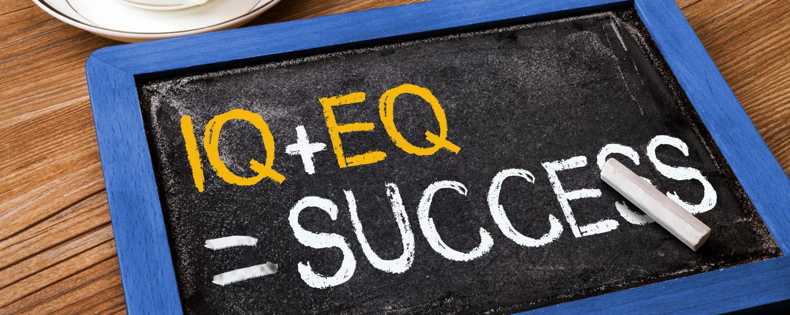 Blackboard with the text EQ + IQ = success