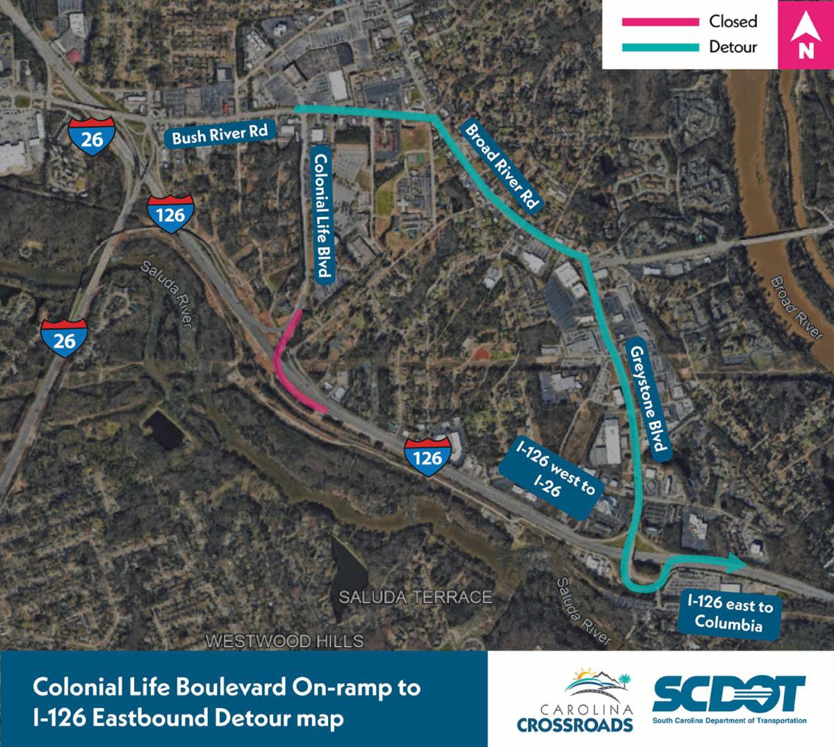 July 19 Colonial Life Boulevard On-Ramp to I-126 Eastbound Detour