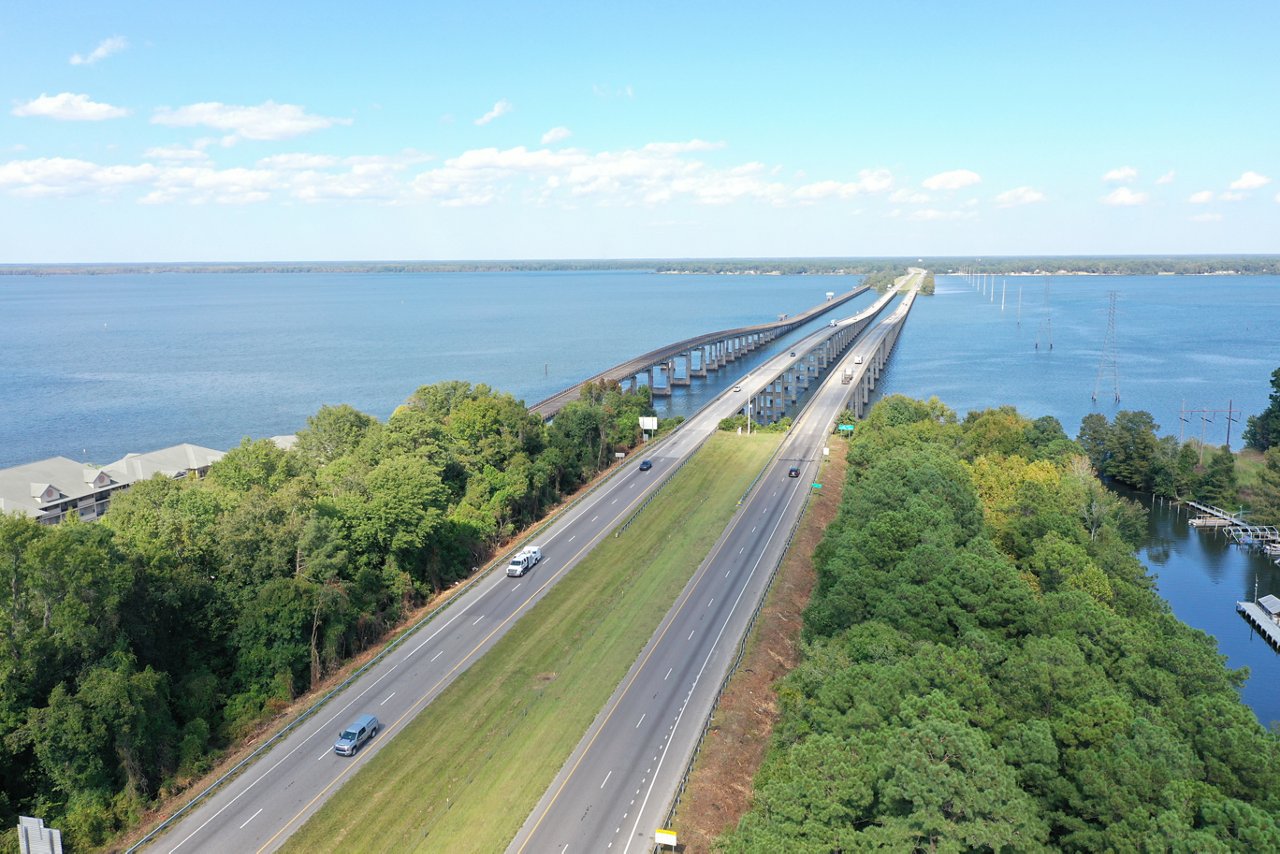 Overhead View of I-95 Bridge over Lake Marion