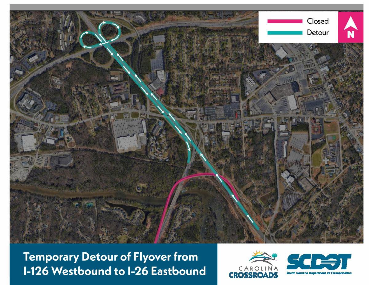 Temporary Detour of Flyover from I-126 Westbound to I-26 Eastbound