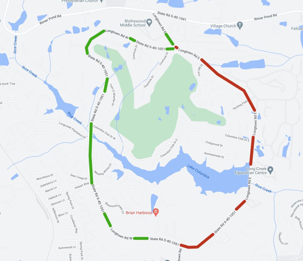 Longtown road detour map. Drivers traveling south down Longtown Road East may turn right onto Longtown Road West and continue straight toward Longtown Road.