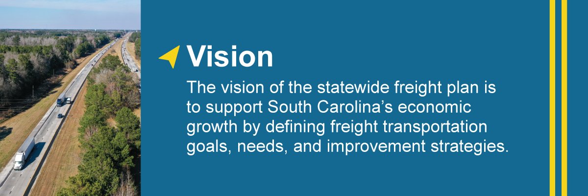 Vision. The vision of the statewide freight plan is to support South Carolina's economic growth by defining freight transportation goals, needs, and improvement strategies.