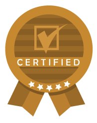 Gold ribbon that reads 'Certified' with a checkmark