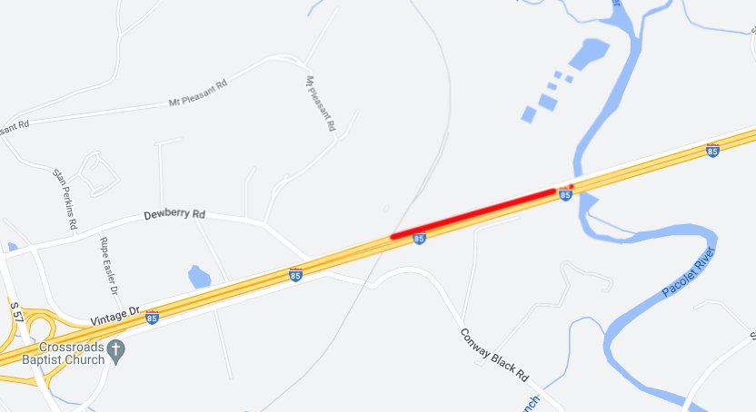 Interstate Map displays area of closure on I-85 between between mile marker 79 and 80.