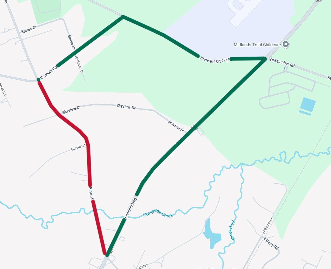 Pine Street in South Congaree from East Steel Road to Edmund Highway closed for bridge repairs