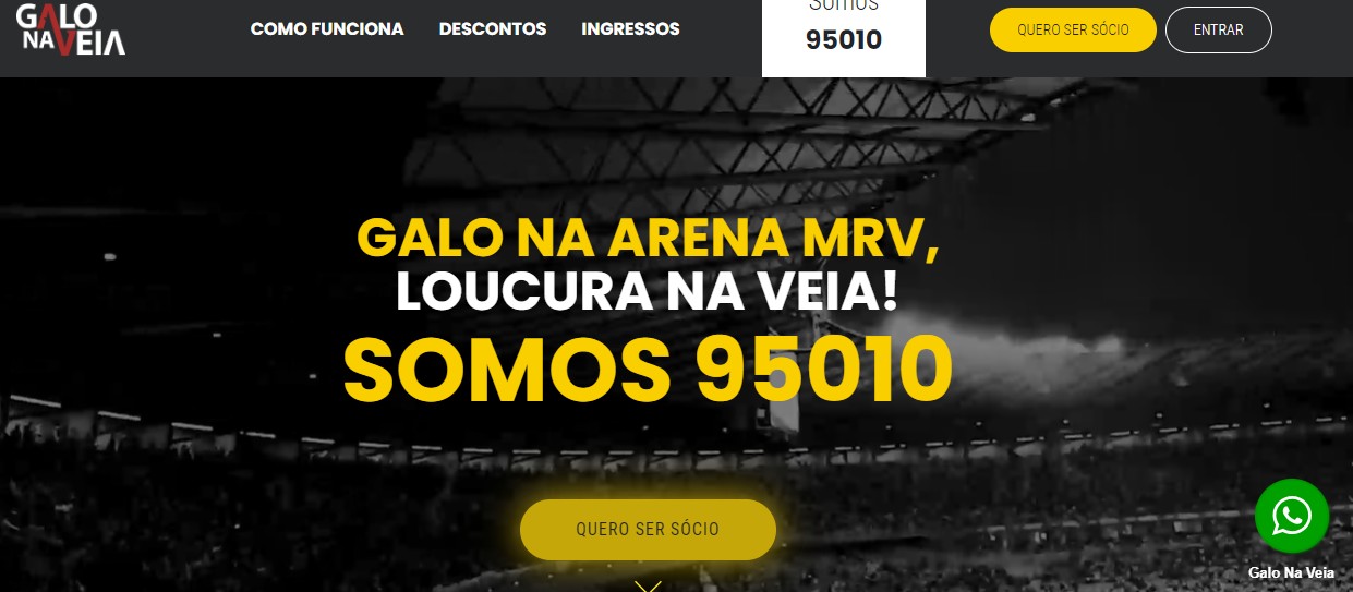 Imagem da tela do programa de sócios do Atlético, com registro de mais de 95 mil adesões