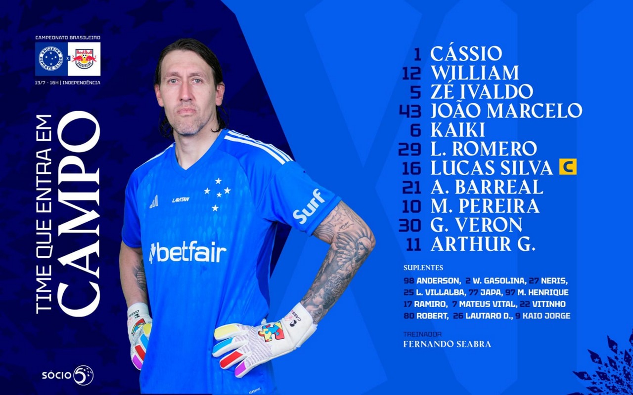 Cruzeiro está escalado para enfrentar o Bragantino com estreia de Cássio