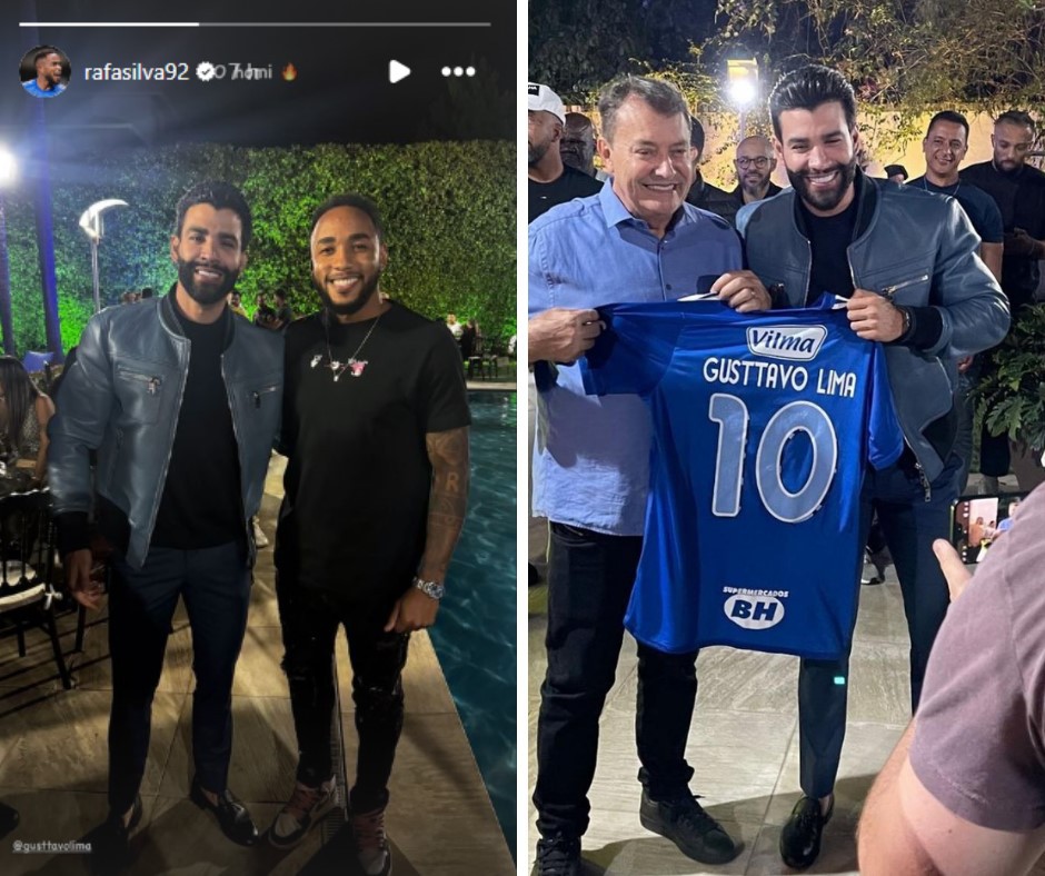 Rafa Silva ao lado de Gusttavo Lima e Pedro Lourenço também com o cantor