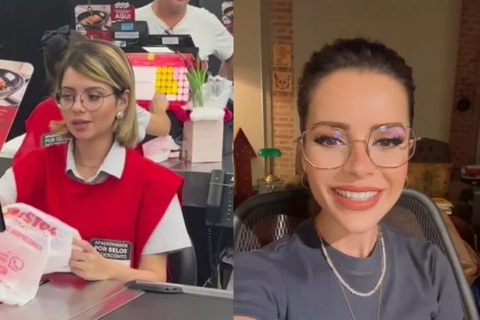 Jéssica, que foi filmada no trabalho, recebeu mensagem de Sandy