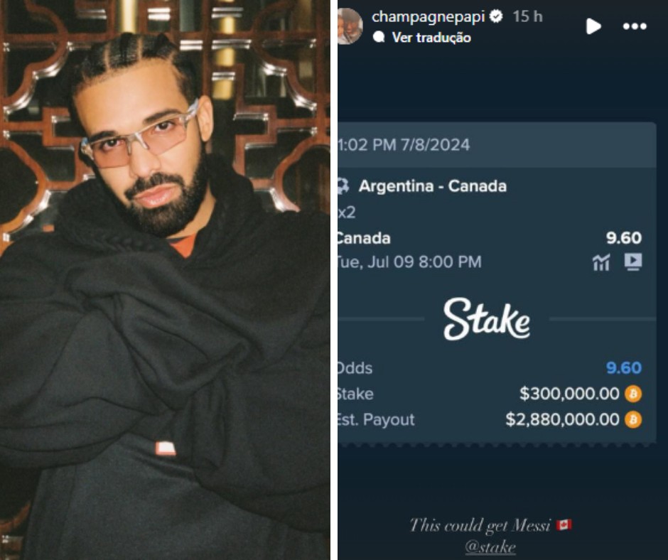 Rapper Drake faz aposta milionária em vitória do Canadá na Copa América
