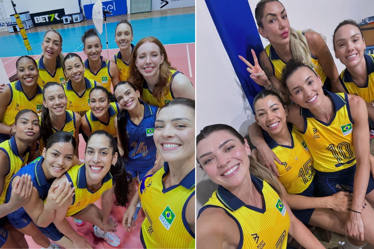 Seleção feminina de vôlei aparece uniformizada antes de viajar para Paris