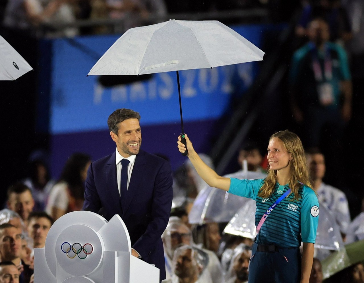 Tony Estanguet discursou aos pé da Torre Eiffel durante a cerimônia de abertura Paris 2024