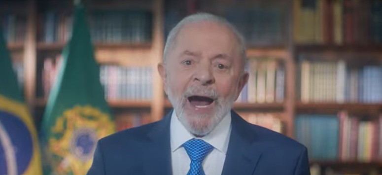 O presidente da República, Luiz Inácio Lula da Silva (PT), durante pronunciamento neste domingo (28)