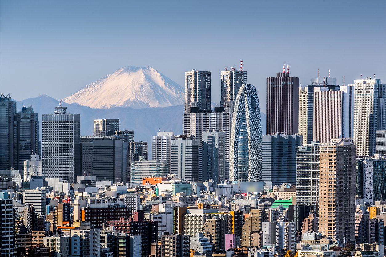 Skyscrapers in Tokyo and Mt. Fuji in the distance