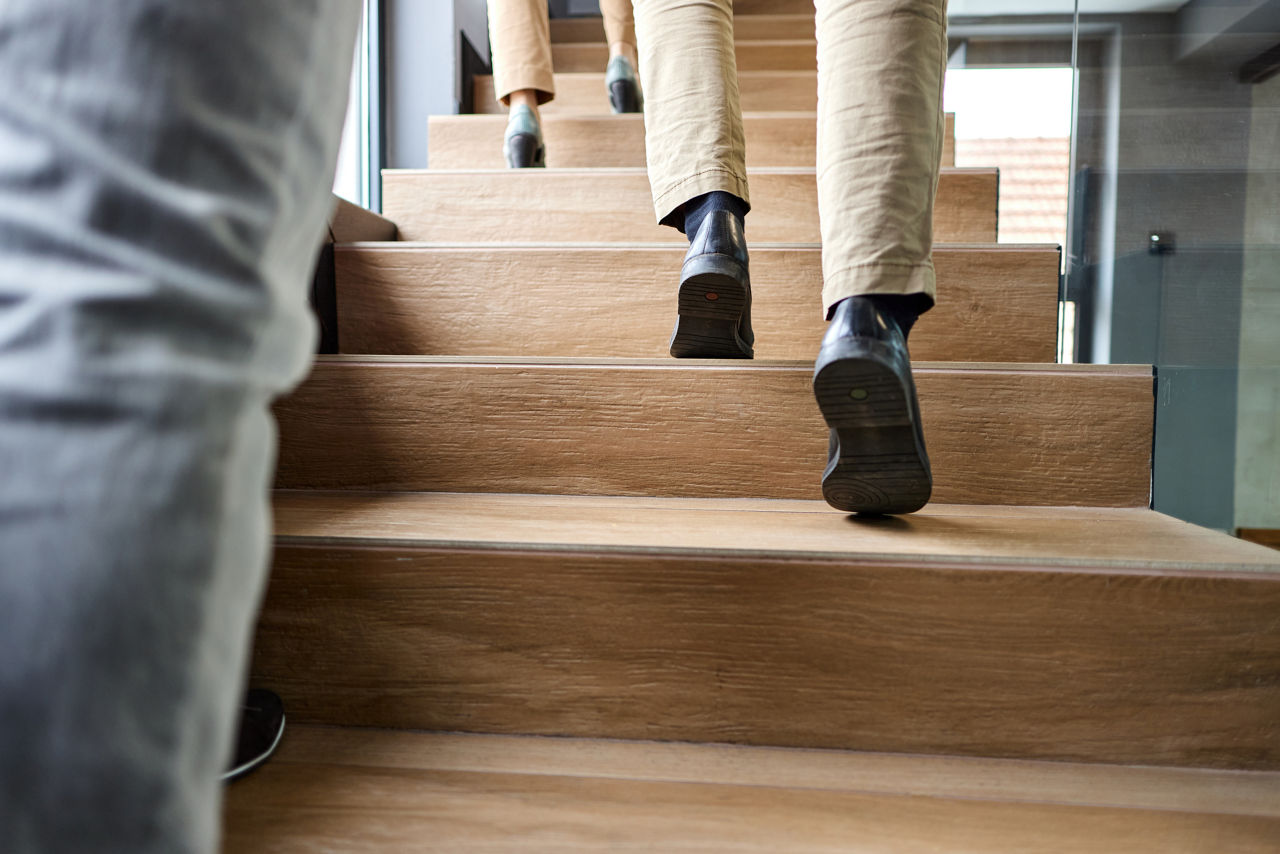 people walking up stairs