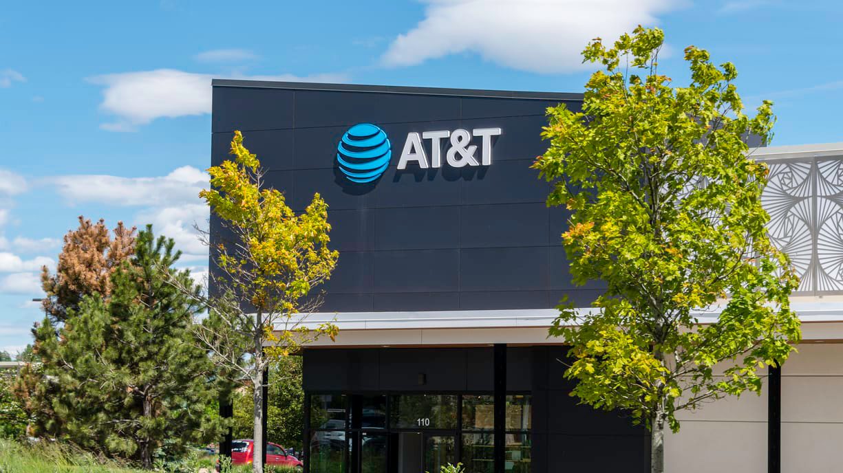 A building with a at & t sign in front of it.