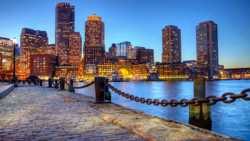 Boston skyline at dusk.