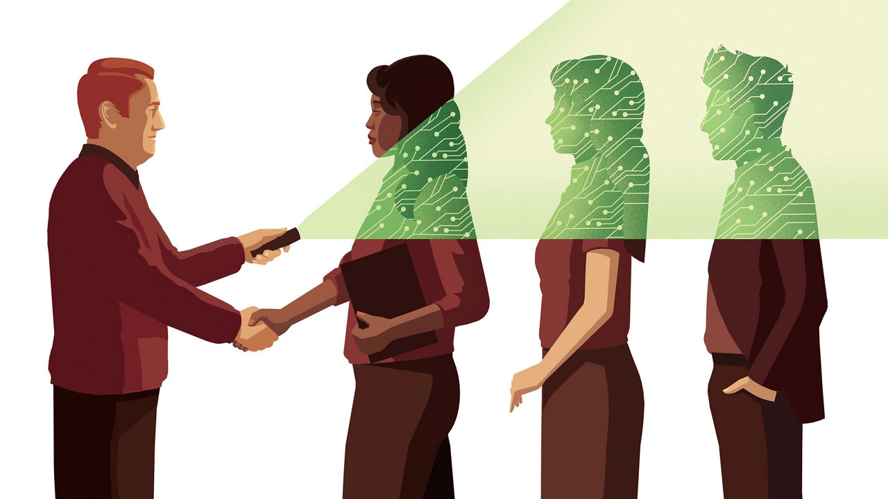 A group of people shaking hands in front of a green light.