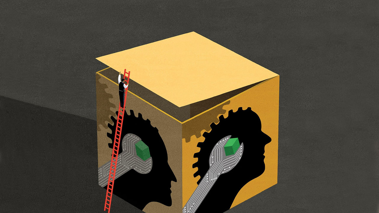 An illustration of a box with a man's head in it.
