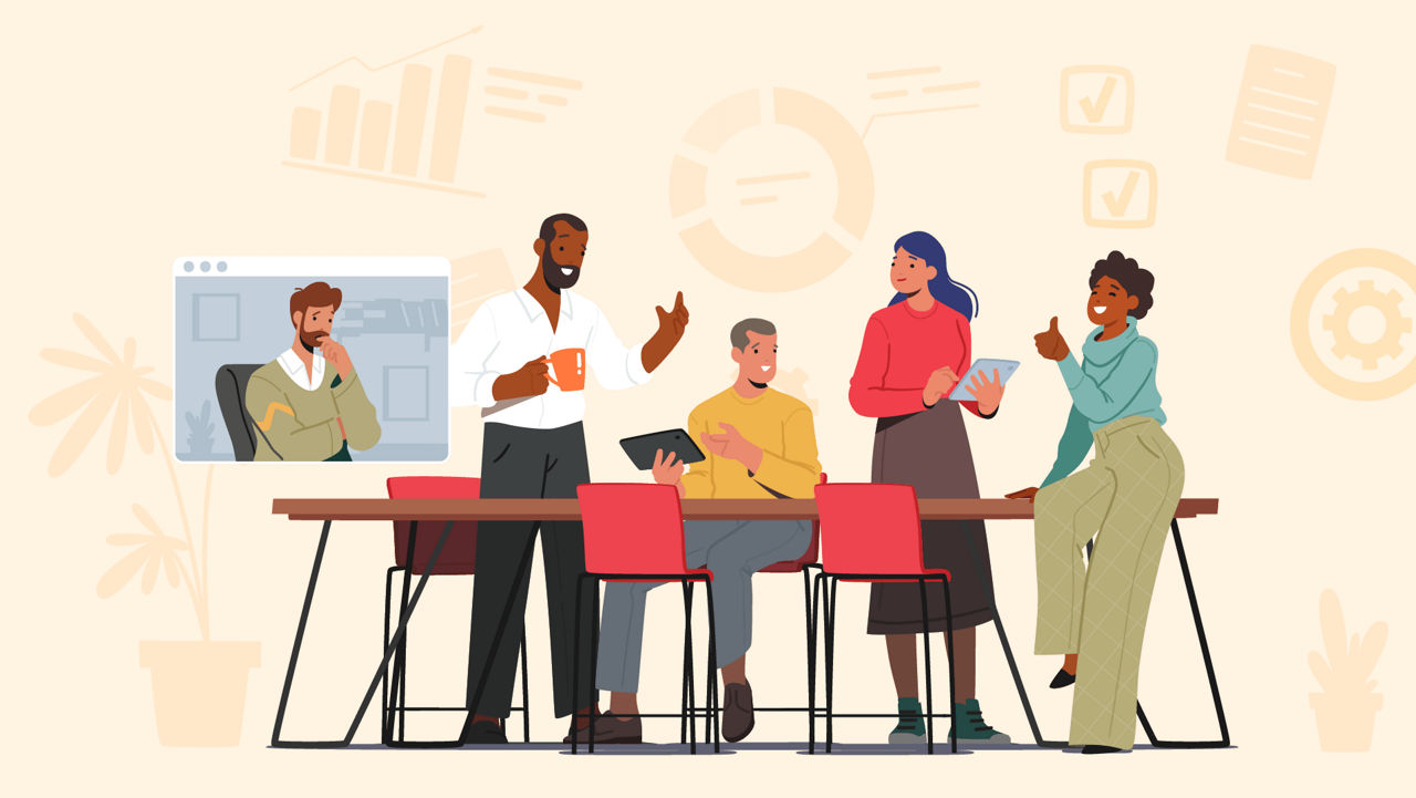 A group of people sitting around a table.