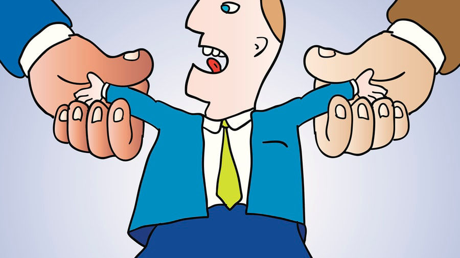 A group of businessmen are holding each other's hands.