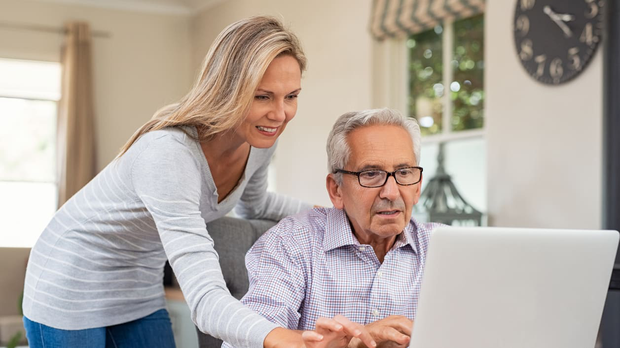 Helping elderly worker
