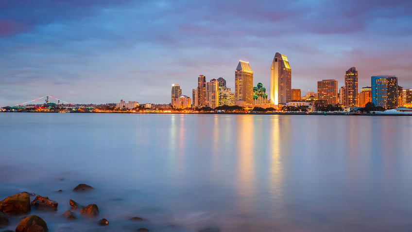 San diego skyline at dusk.