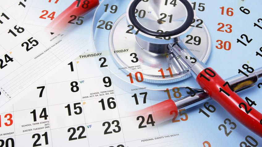 A calendar with a stethoscope and a stethoscope.