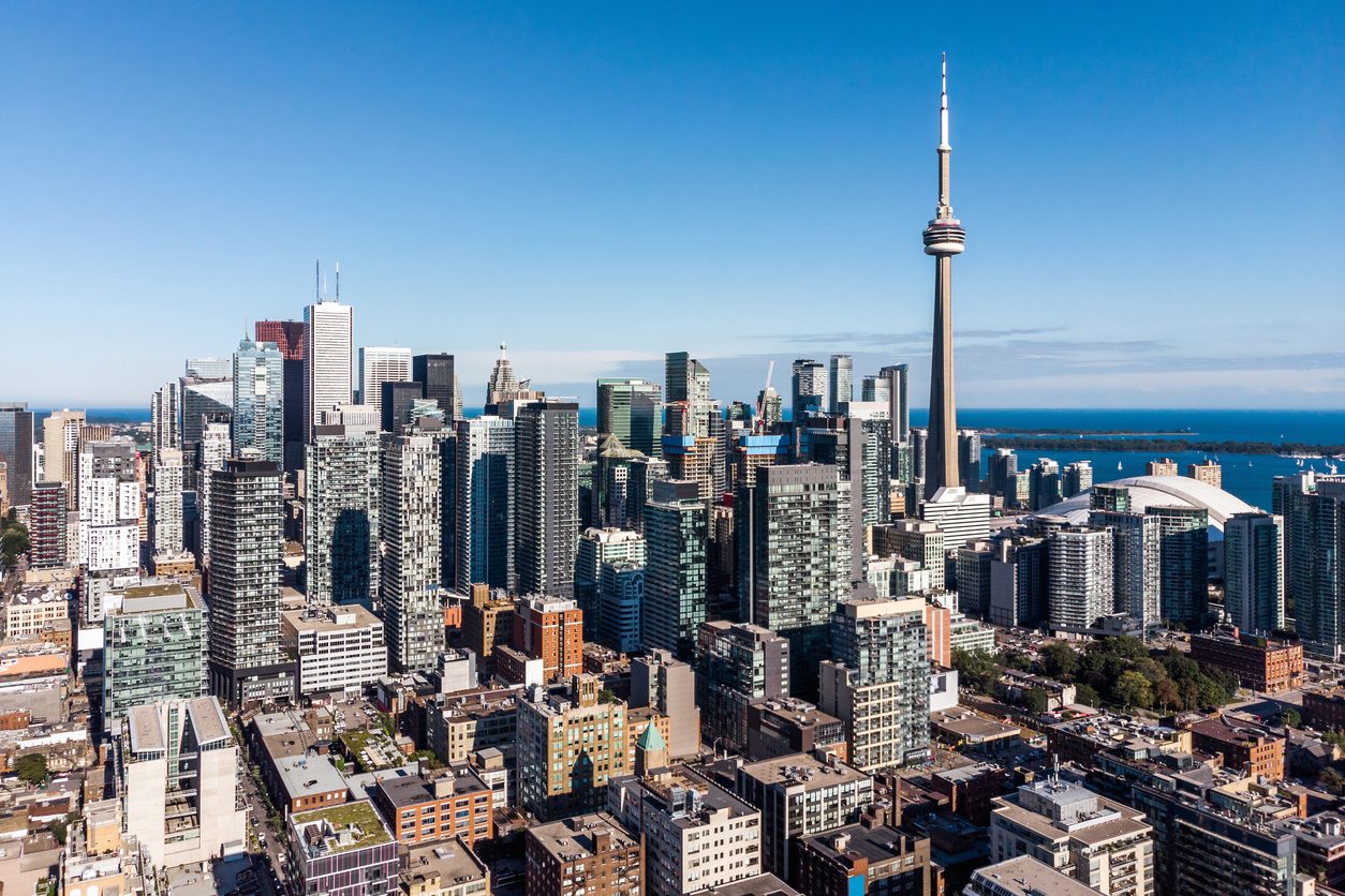 Downtown buildings on a sunny day in Toronto, Ontario, Canada.