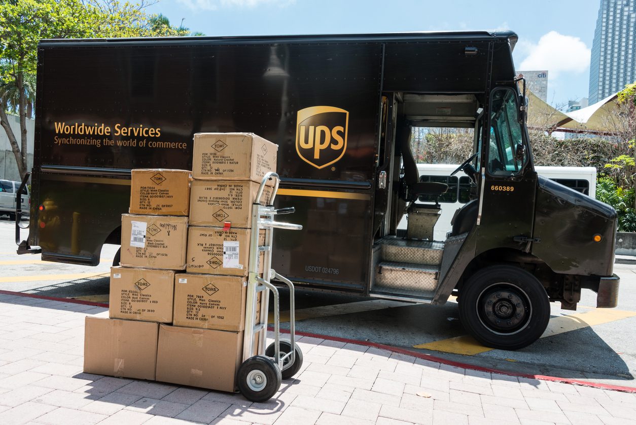 UPS truck with packages