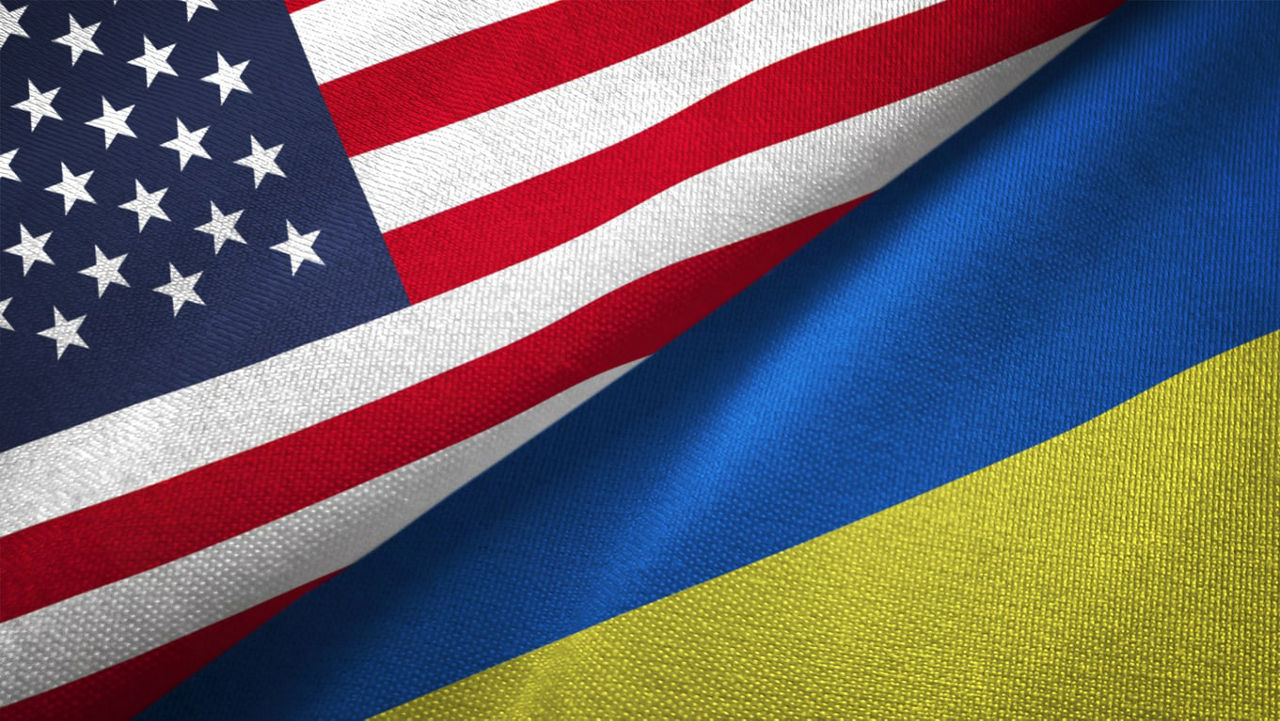 Two flags of the united states and ukraine.