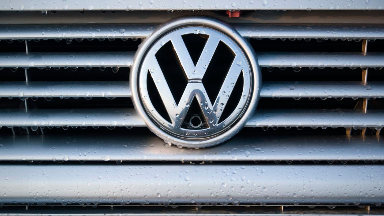 A close up of the logo of a volkswagen car.