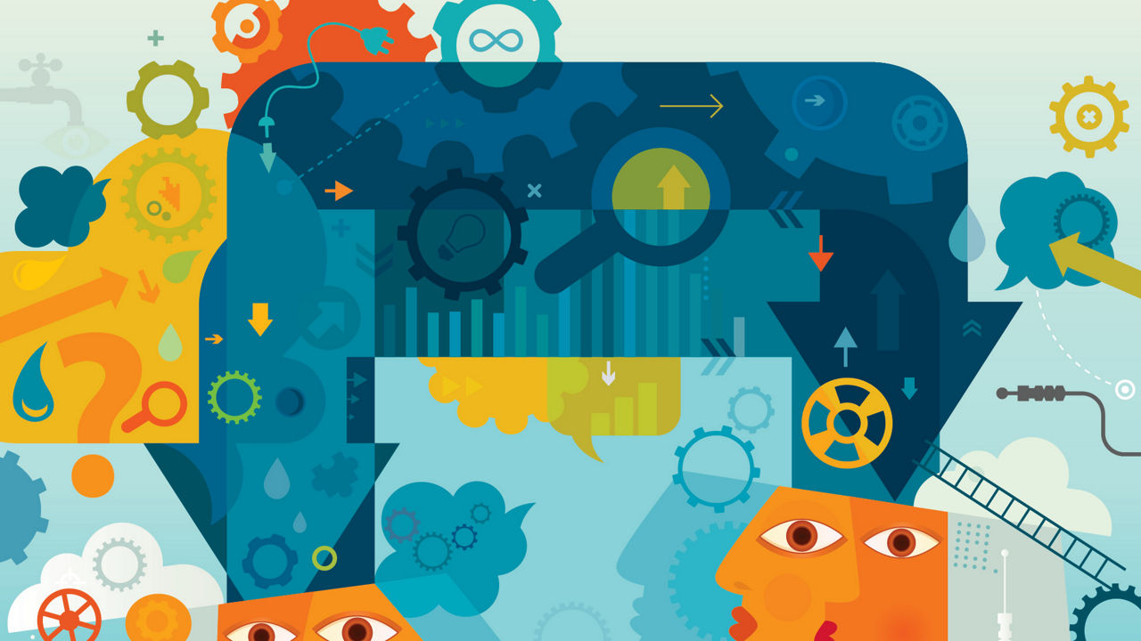 An illustration of a man with gears in his head.