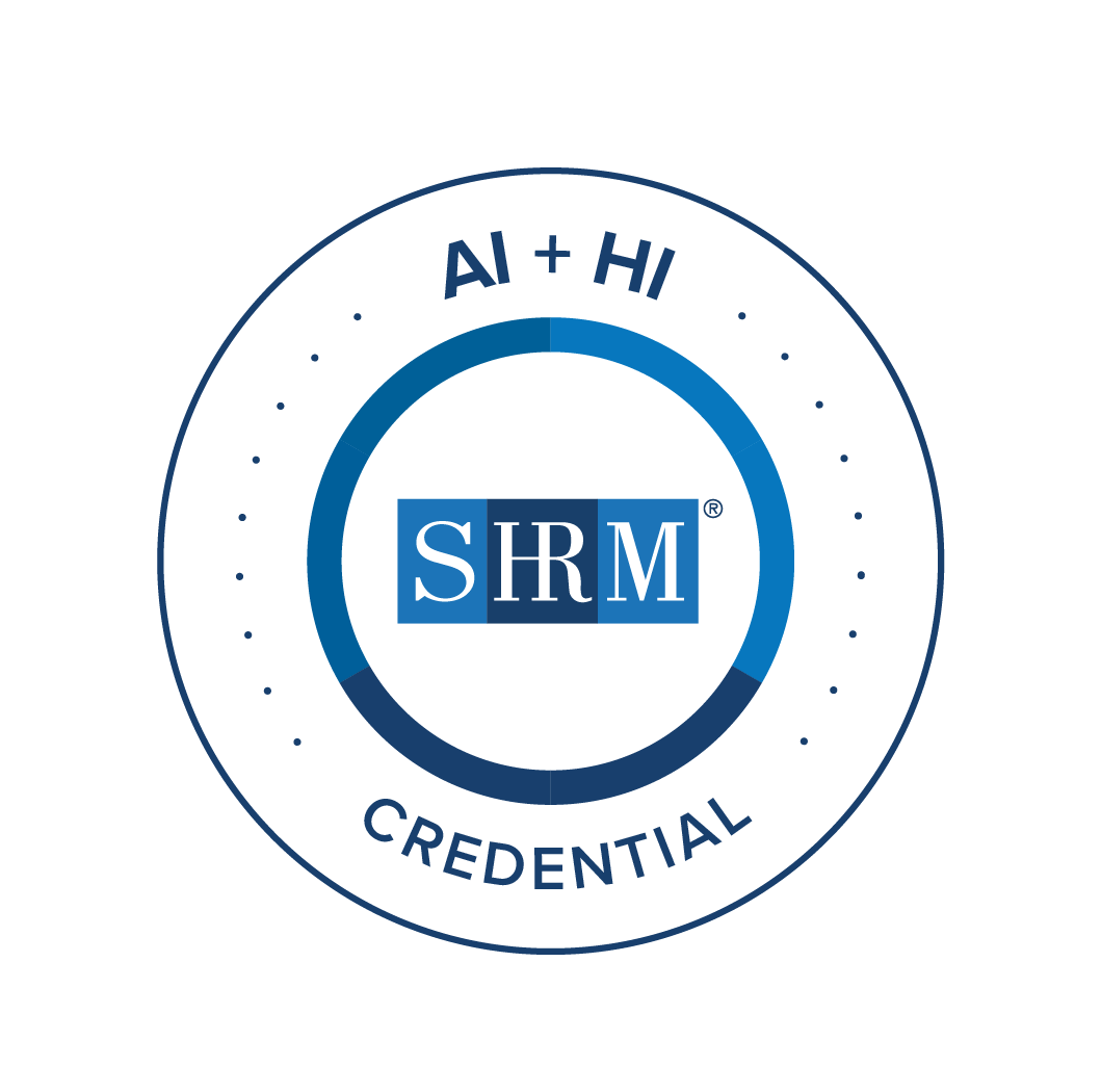 AI + HI specialty credential badge icon in blue and white