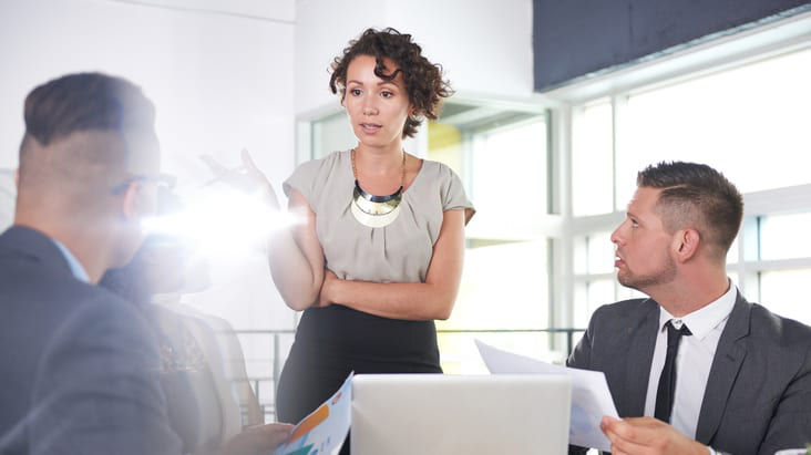 A group of business people in a meeting.