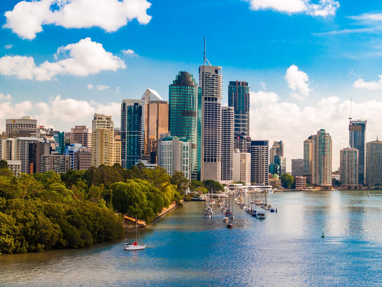 Brisbane city central business district skyline by day.