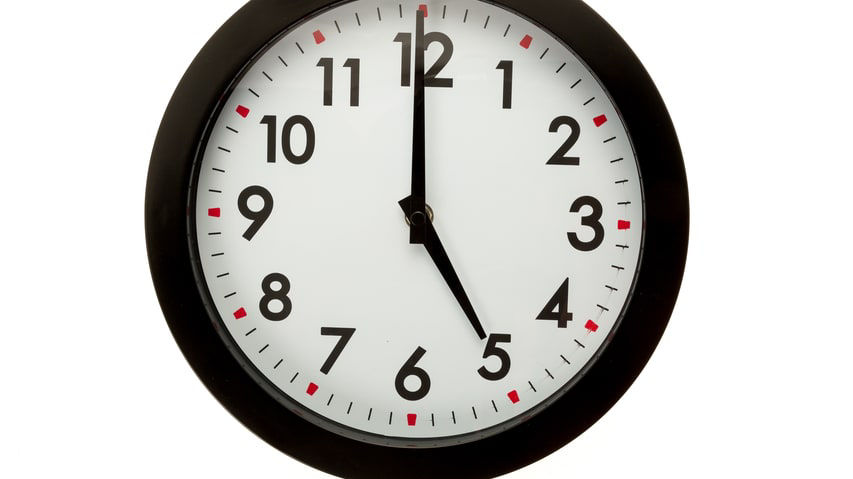 A black clock on a white background.