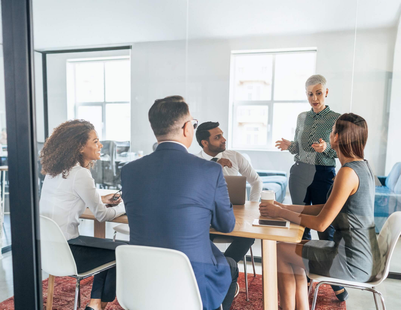 Employees talking together