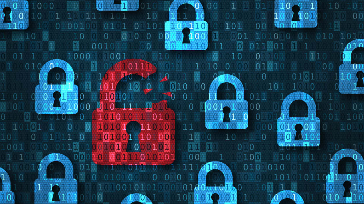 A group of padlocks on a blue background.