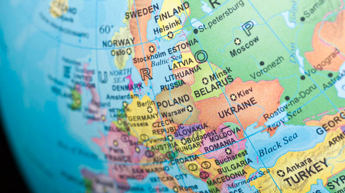 A close up of a globe with europe on it.